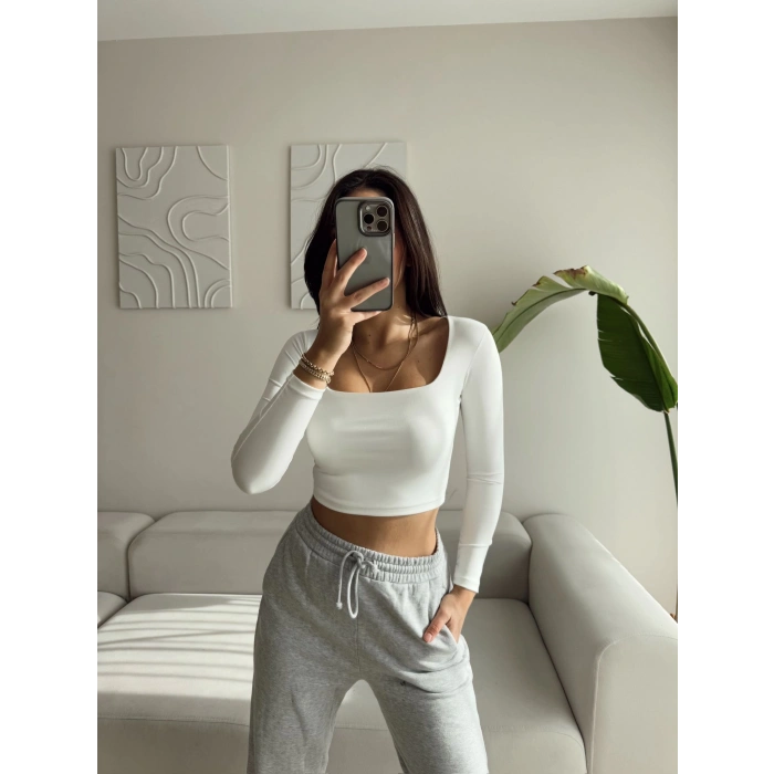 Astarlı U Yaka Crop - BEYAZ