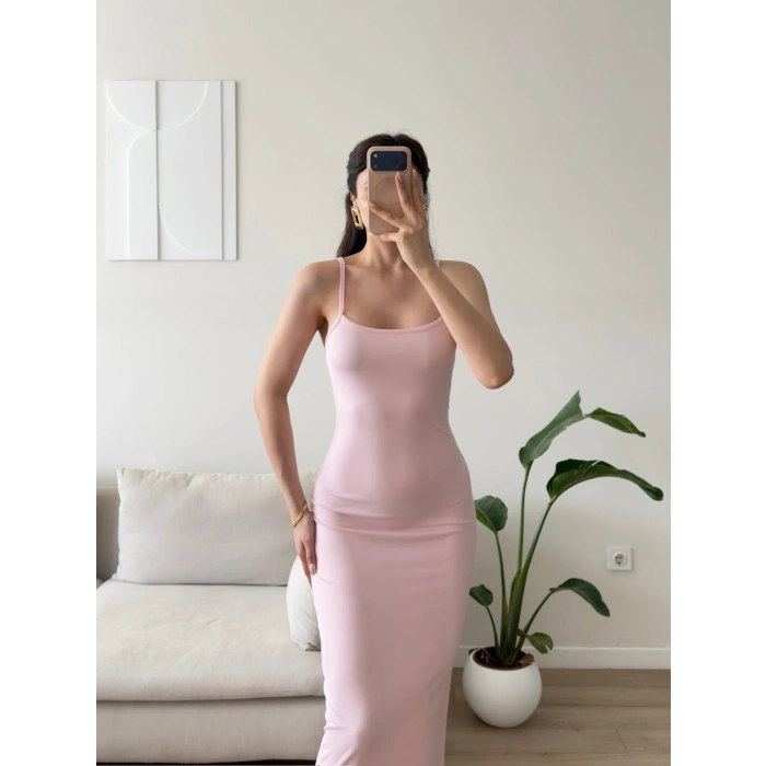 Ayarlanabilir Askı Scuba Long Elbise - PEMBE
