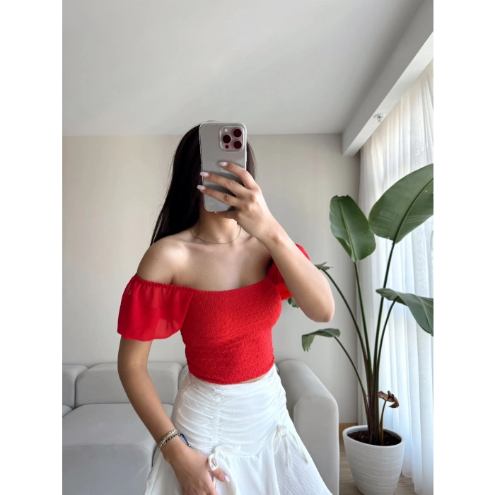 Bağcıklı Büzgülü Etek-BEYAZ