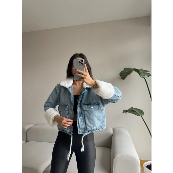 Bağcıklı-İçi Ve Bileği Peluş Kot Mont