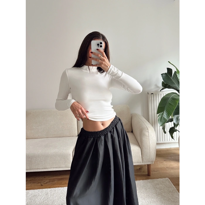 Balıkçı Yaka Buzzy Crop - BEYAZ