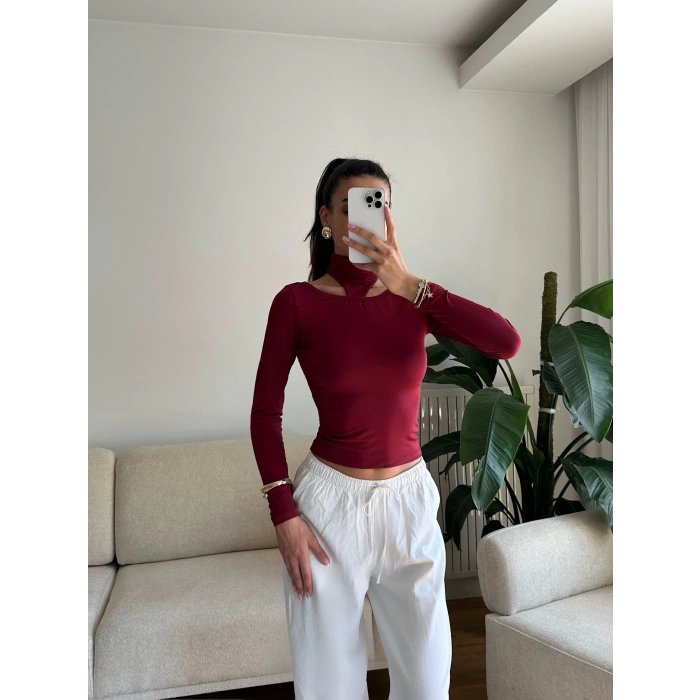 Balıkçı Çift Damla Crop - BORDO