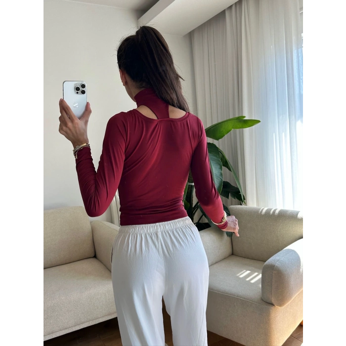 Balıkçı Çift Damla Crop - BORDO
