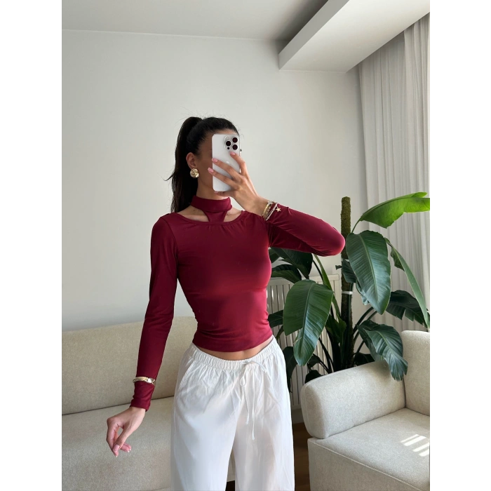 Balıkçı Çift Damla Crop - BORDO