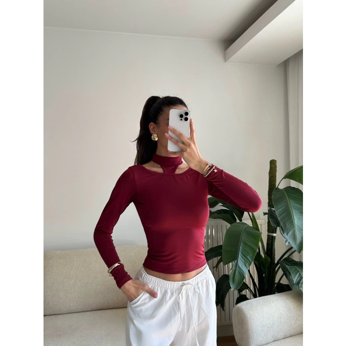 Balıkçı Çift Damla Crop - BORDO