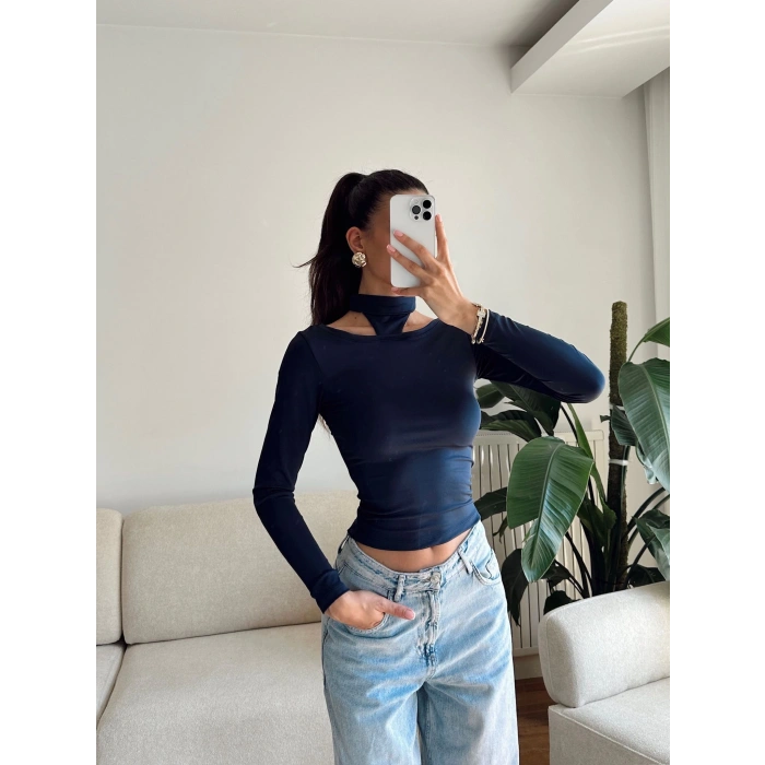 Balıkçı Çift Damla Crop - LACİVERT