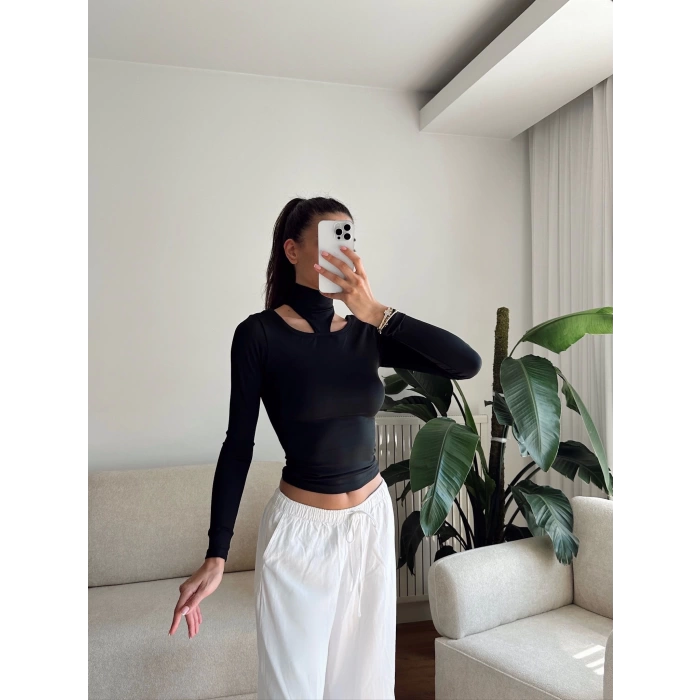 Balıkçı Çift Damla Crop - SİYAH