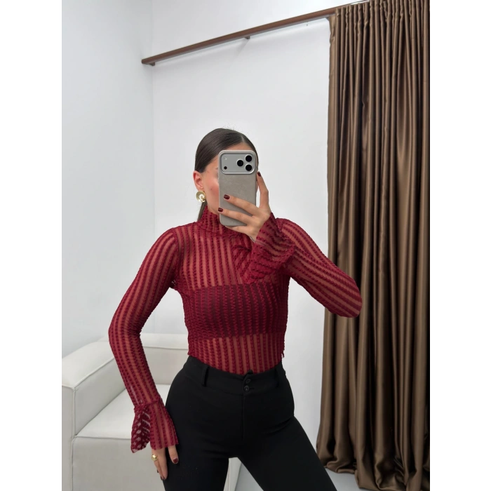 Balıkçı Transparan Bluz - BORDO