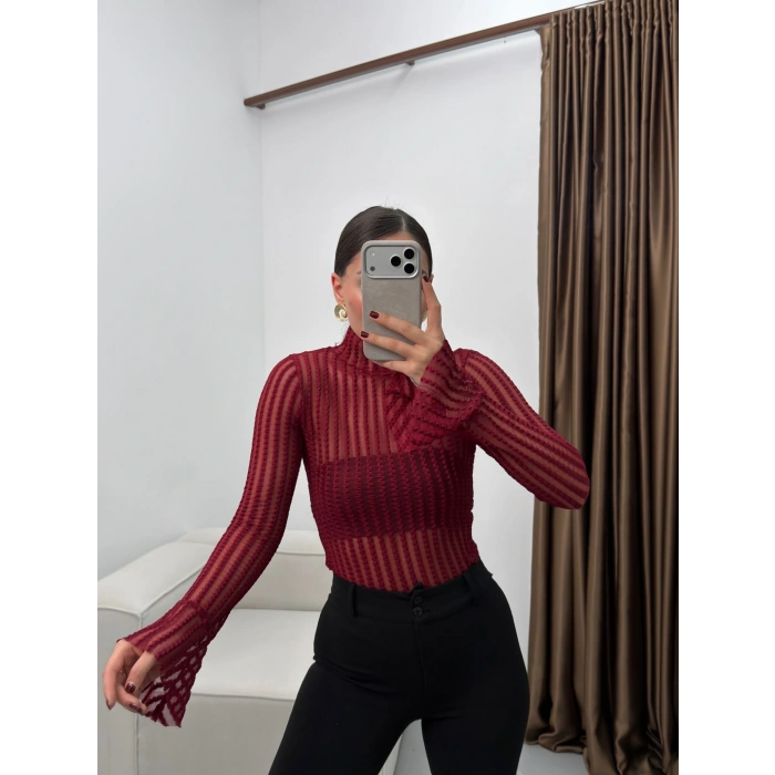 Balıkçı Transparan Bluz - BORDO