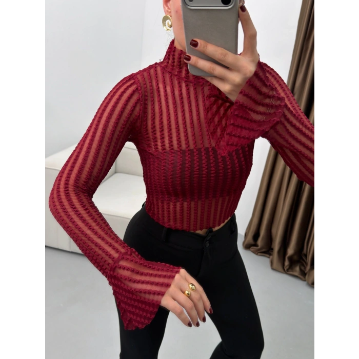 Balıkçı Transparan Bluz - BORDO