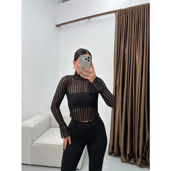 Balıkçı Transparan Bluz - SİYAH