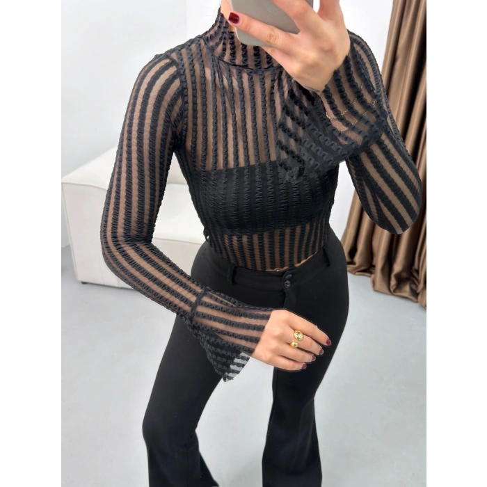 Balıkçı Transparan Bluz - SİYAH