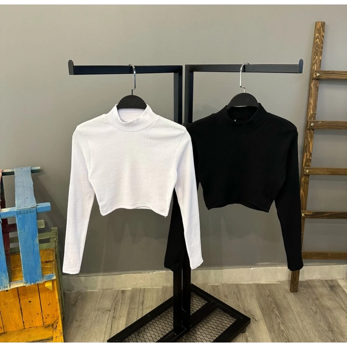 Balıkçı Yaka Crop Bluz-BEYAZ