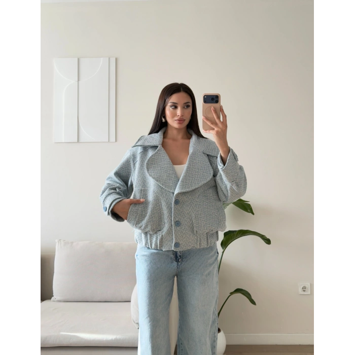 Balıksırtı Premium Bomber Ceket - MAVİ