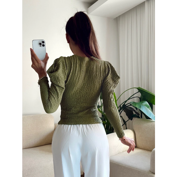 Balon Omuz Gofre Crop