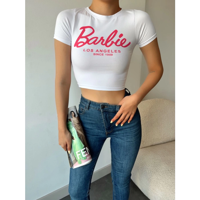 Barbie Crop T-shirt-BEYAZ