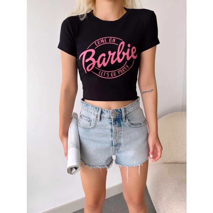 Barbie Crop T-shirt-SİYAH