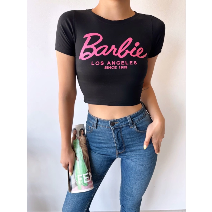 Barbie Crop T-shirt-SİYAH