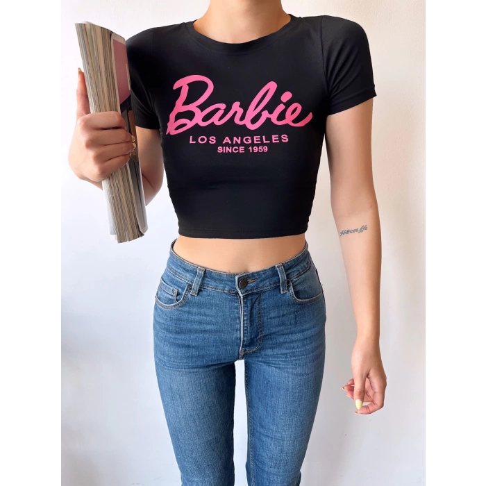 Barbie Crop T-shirt-SİYAH