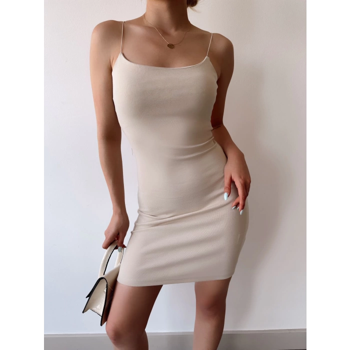 Basic Askılı Elbise-BEJ