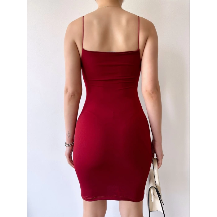 Basic Askılı Elbise-BORDO