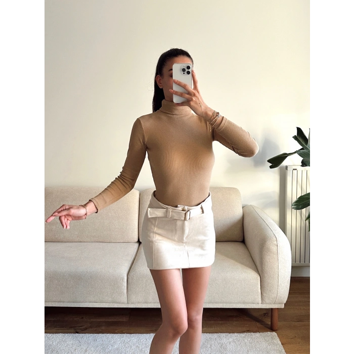 Basic Balıkçı Yaka Fit Bluz - VİZON