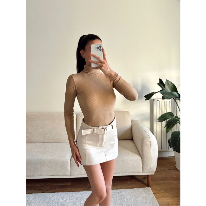 Basic Balıkçı Yaka Fit Bluz - VİZON
