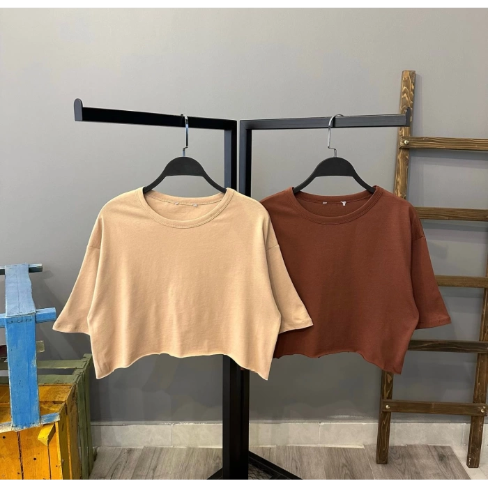 Basic Crop T-shirt-BEJ