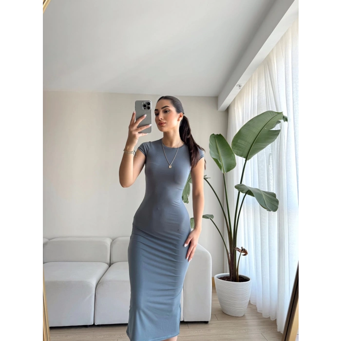 Basic Kısa Kol Elbise-GRİ