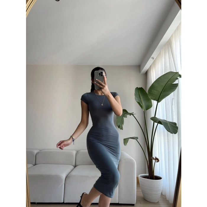 Basic Kısa Kol Elbise-GRİ