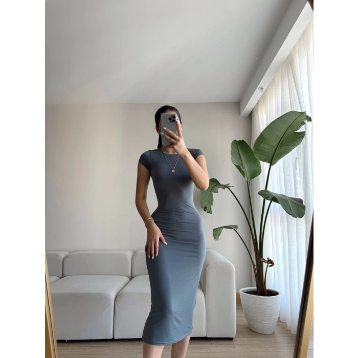 Basic Kısa Kol Elbise-GRİ