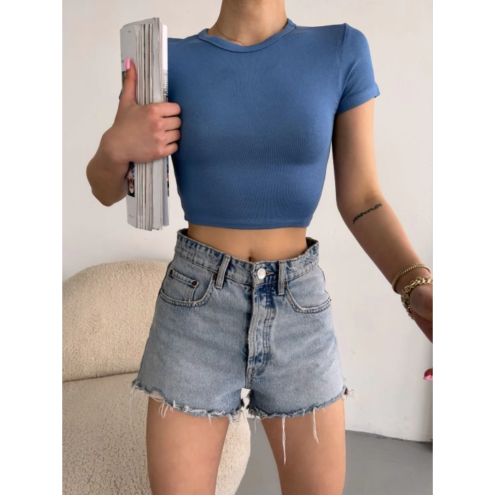 Basic Penye Crop-MAVİ