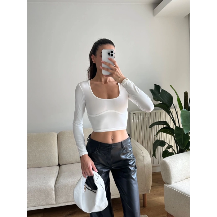 Bel Biyeli Crop - BEYAZ