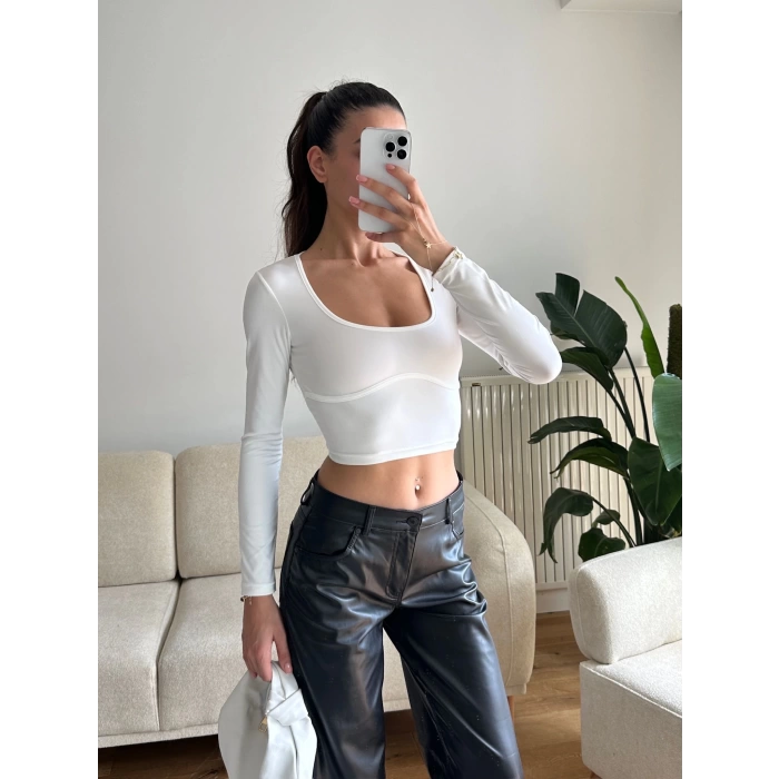 Bel Biyeli Crop - BEYAZ