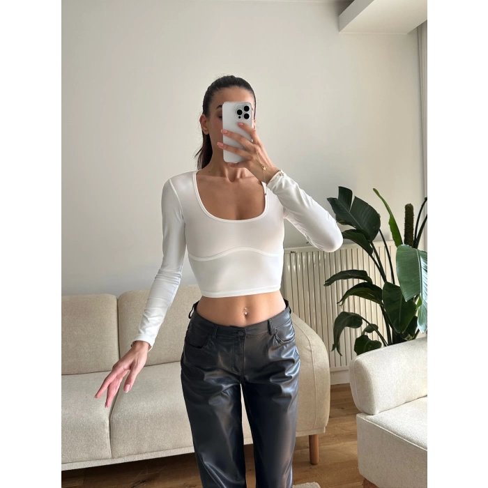 Bel Biyeli Crop - BEYAZ