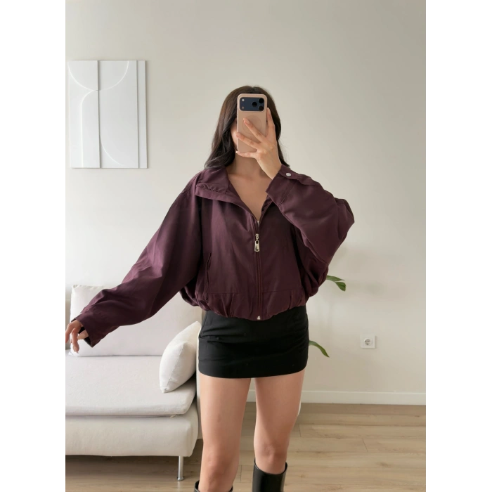 Bel Büzgü Oversize Bomber Ceket - BORDO