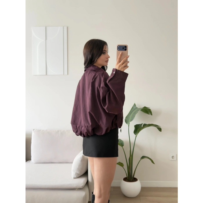 Bel Büzgü Oversize Bomber Ceket - BORDO