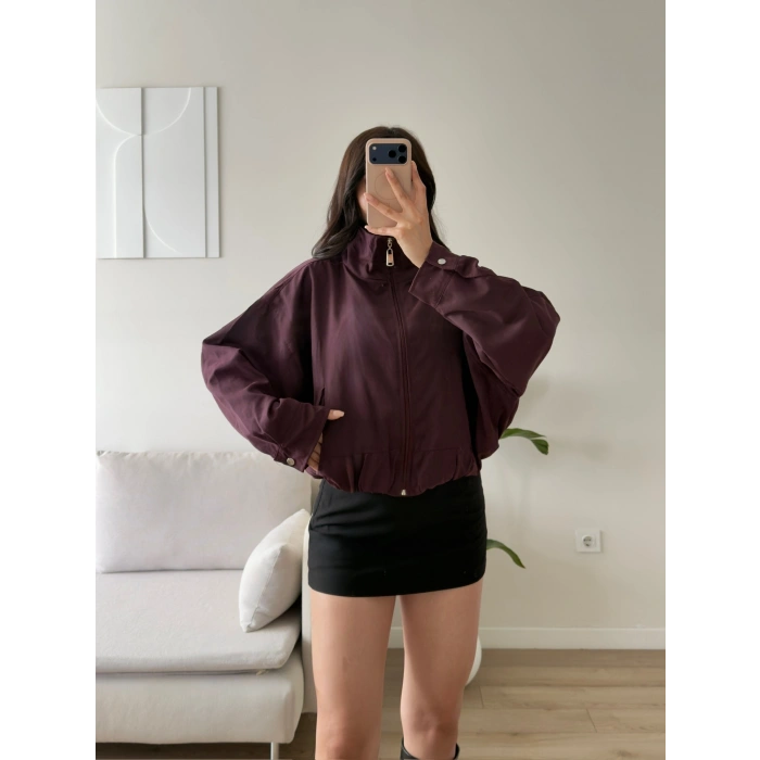 Bel Büzgü Oversize Bomber Ceket - BORDO