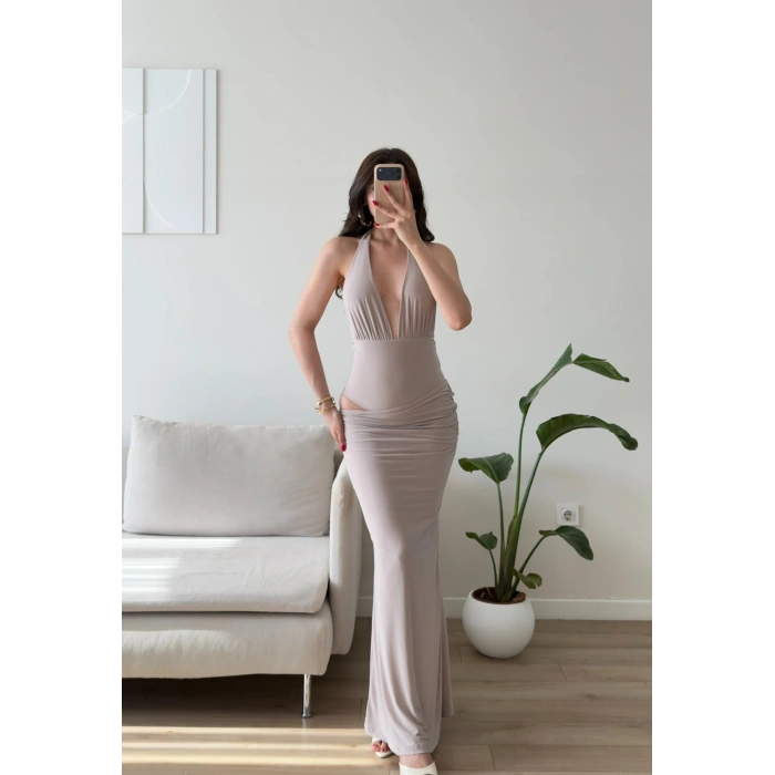 Bel Dekolte Halter Maxi Elbise - BEJ