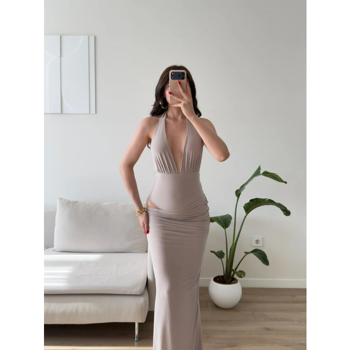 Bel Dekolte Halter Maxi Elbise - BEJ