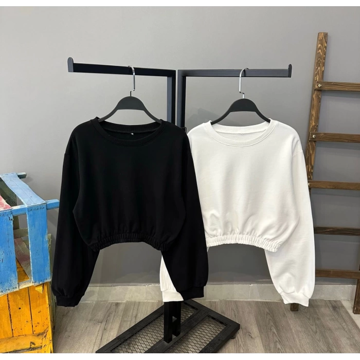 Bel Detay Crop Sweatshirt-SİYAH