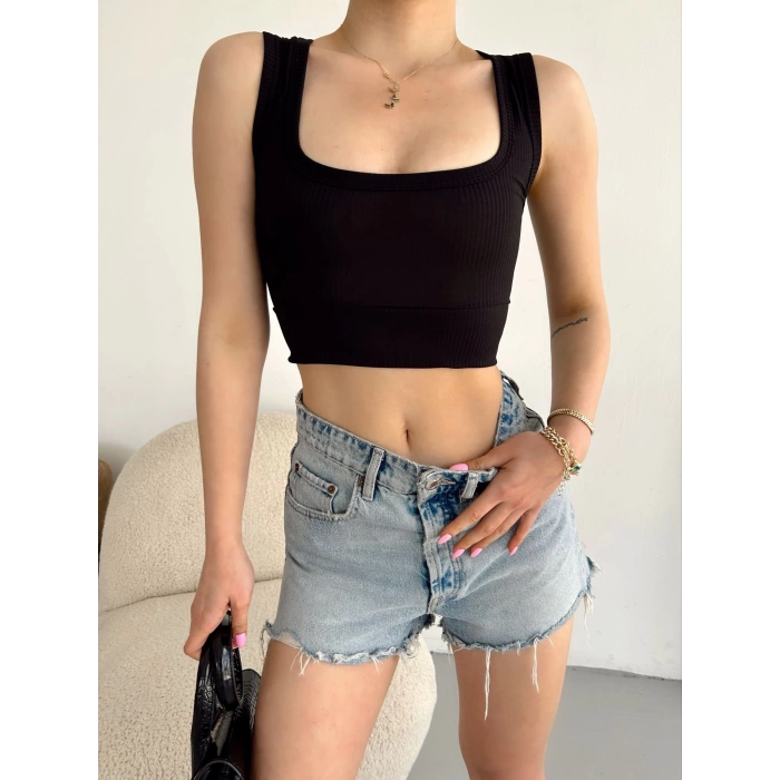 Bel Detay Kaşkorse Crop-SİYAH