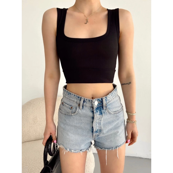 Bel Detay Kaşkorse Crop-SİYAH
