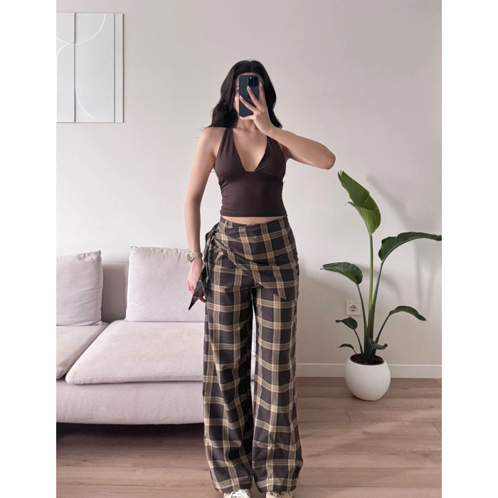 Bel Fular Ekose Pantolon - KAHVE