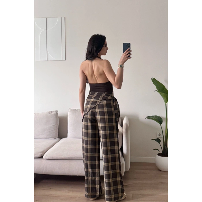 Bel Fular Ekose Pantolon - KAHVE