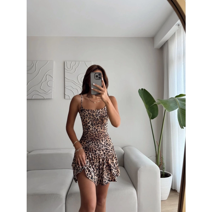 Bel Korse Biyeli Elbise - LEOPAR