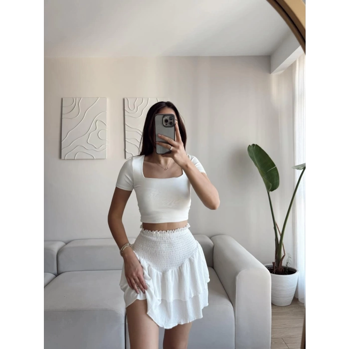 Bel Korse Detay Pileli Etek