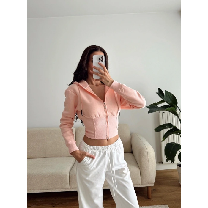 Bel Korse Kapşonlu Hırka - PEMBE