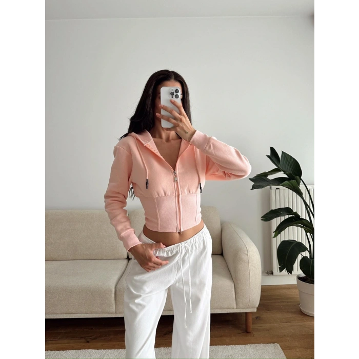 Bel Korse Kapşonlu Hırka - PEMBE