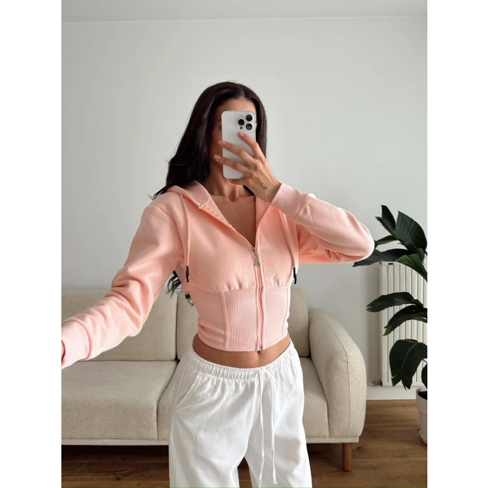 Bel Korse Kapşonlu Hırka - PEMBE